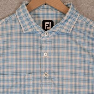 Footjoy Golf Polo Shirt Men's XL Blue White Plaid Check Performance Stretch